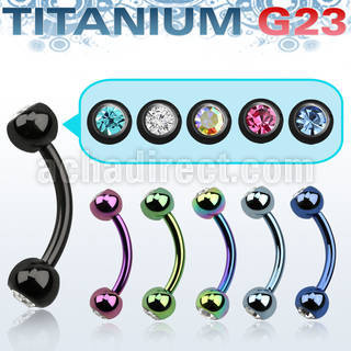 utbne2c4 anodized titanium g23 eyebrow banana w 4mm jewel balls