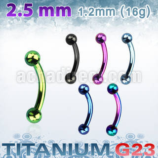 utbneb25 anodized titanium g23 eyebrow banana w 2 5mm balls