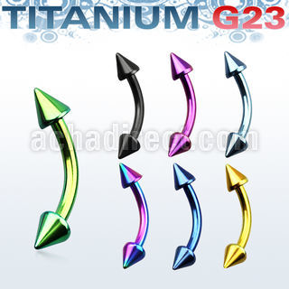utbnecn anodized titanium g23 eyebrow banana ring with 3mm cones