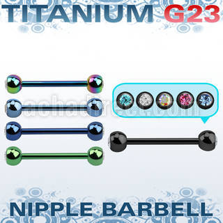 utnpjb5 titanium g23 anodized nipple barbell w 5mm jewel balls