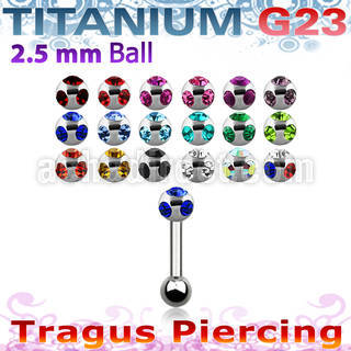 utrg12 titanium tragus piercing w multi jewel titanium ball