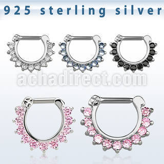 vsepc14 925 silver septum clicker 1.6mm small prong set cz stone