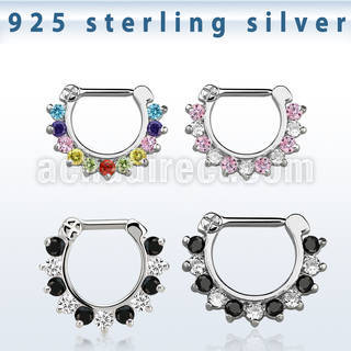vsepcx16 925 silver septum clicker 1.2mm small mix color czs