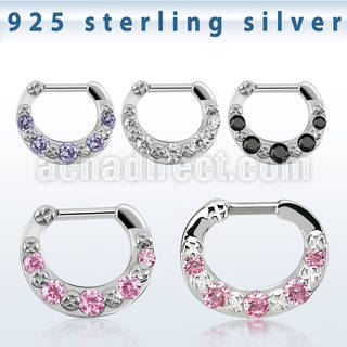 vsepg14 925 silver septum clicker 1.2mm w 5 cz stones