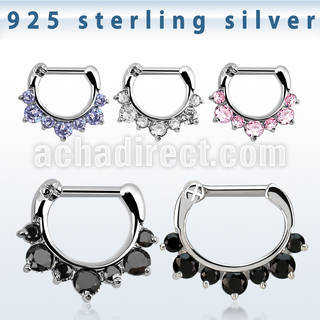 vseph14 925 silver septum clicker 1.2mm w 3 big 4 small czs
