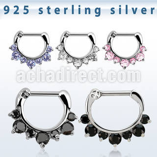vseph16 925 silver septum clicker 1.6mm w 3 big 4 small czs