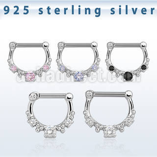 vsepl14 high hanging 925 silver septum clicker 1.2mm w 5cz stone