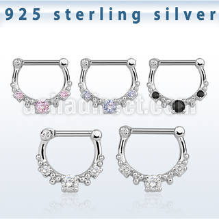 vsepl16 high hanging 925 silver septum clicker 1.6mm w 5cz stone