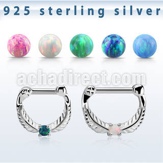 vsepp14 silver septum clicker 14g w prong set synthetic opal