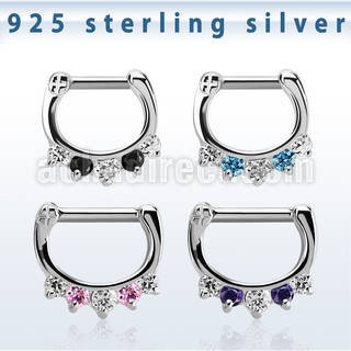 vsepqx14 silver septum clicker 14g w 1 big cz 4 small cz mix