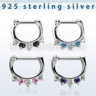 vsepqx16 silver septum clicker 13g w 1 big cz 4 small cz mix