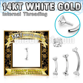 wbnzi 14k white gold eyebrow banana cz internal