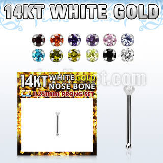wbzm12 14kt white gold nose bone w tiny 1.25mm color cz stone
