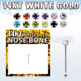 wbzsm1 14kt white gold nose bone w a 1.5mm round cz stone