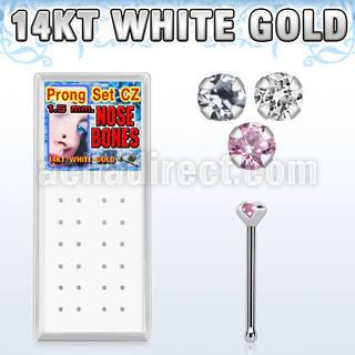 wgbzsm box of 14kt white gold nose bones with prong set cz