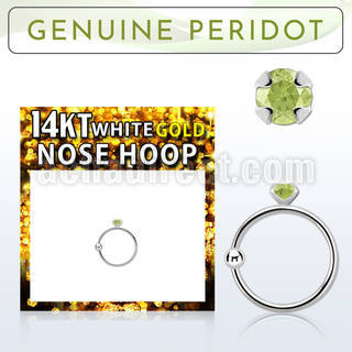 whge4 14kt white gold nose hoop w 2mm prong set peridot stone
