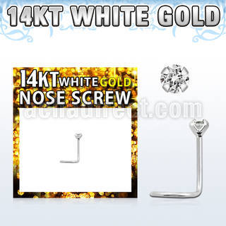 wszm1 14kt white gold nose screw, w 2mm round cz stone