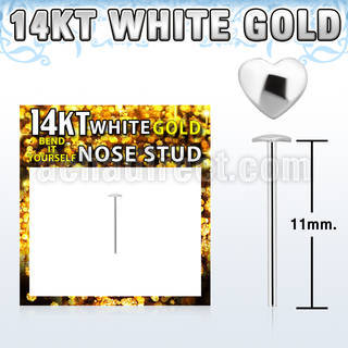 wysht1 14kt white gold bend it nose stud with 2 5mm heart top