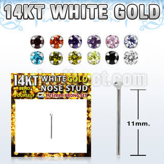 wyzm12 14kt white gold bend it nose stud 1.25mm set color cz