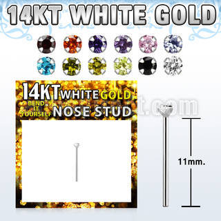 wyzsm1 14kt white gold bend it nose stud w a 1.5mm cz stone