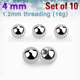 xbal4s pack of 4mm high polished 316l steel balls threading 16g