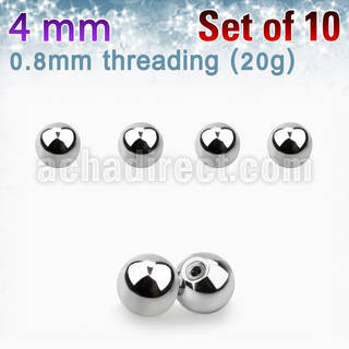 xbal4xs 4mm high polished surgical steel balls threading 0 8mm