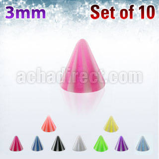 xbecn3 pack of 3mm beach ball acrylic cones threading 16g