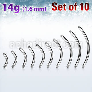 xbn14g pack 10 barras bananas ombligo acero 316l brillo espejo rosca 8mm 25mm al por mayor