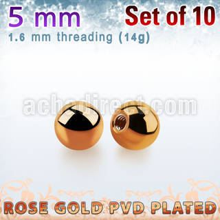 xbtt5g set of 5mm rose gold plated steel balls thread 1.6mm