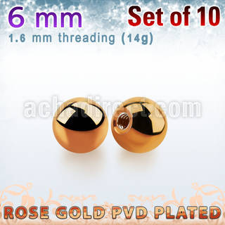 xbtt6g set of 6mm rose gold plated steel balls thread 1.6mm