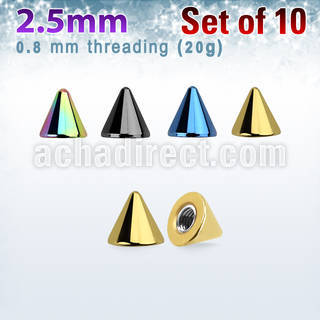 xcnt25xs 2.5mm anodized surgical steel cones threading 0.8mm