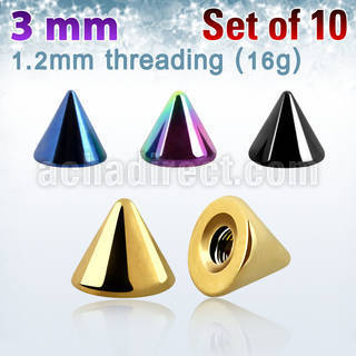 xcnt3s pack of 10 pcs of 3mm anodized surgical steel cones