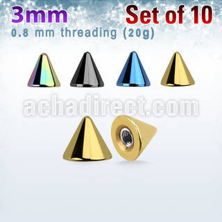 xcnt3xs pack of 10 pcs of 3mm anodized surgical steel cones