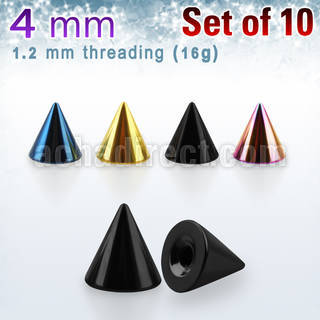 xcnt4s pack of 10 pcs of 4mm anodized surgical steel cones