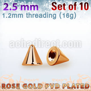 xcntt25 set of 2.5mm rose gold plated steel cones thread 1.2mm