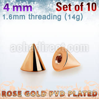 xcntt4g set of 4mm rose gold plated steel cones thread 1.6mm