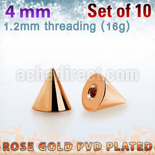 xcntt4s set of 4mm rose gold plated steel cones thread 1.2mm