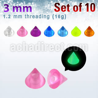 xglcn3 set of 10 pcs of 3mm glow in the dark acrylic cones