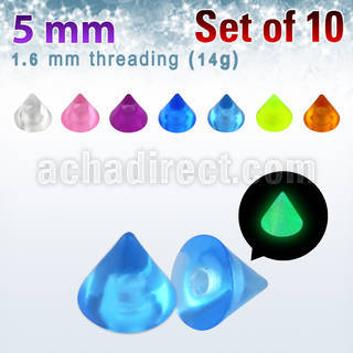 xglcn5 set of 10 pcs of 5mm glow in the dark acrylic cones
