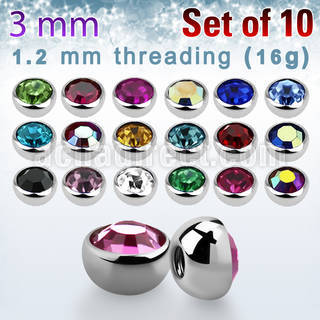xhjb3 pack of 3mm 316l steel half jewel balls w bezel crystal