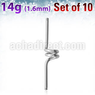 xinc14g pack of 10 pcs of 316l steel industrial twister barbell