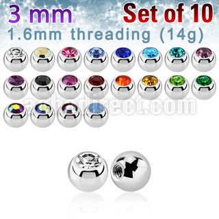 xjb3g pack of 3mm polished 316l steel balls with bezel crystal