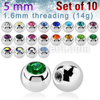 xjb5 pack of high polished 316l steel balls w bezel crystals