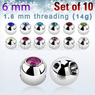 xjb6ho pack 10 6mm steel through hole ball w bezel set crystal