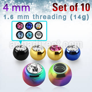 xjbt4g pack of 4mm anodized 316l steel balls w bezel crystals