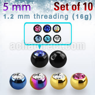xjbt5s pack 10 bolas acero quirurgico anodizado 5mm cristal bisel rosca distribuidor mayorista