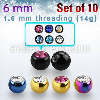 xjbt6g pack of 6mm anodized 316l steel balls w bezel crystals