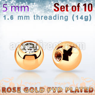 xjbtt5g pack 5mm x 1.6mm rose gold steel ball bezel set crystal