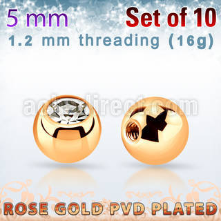 xjbtt5s pack 5mm x 1.2mm rose gold steel ball bezel set crystal