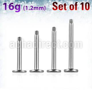 xlb16g pack of 10 pcs of surgical steel labret posts